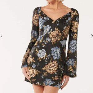 Ever New Melbourne Floral Long Sleeve Mini Dress Black Size 8